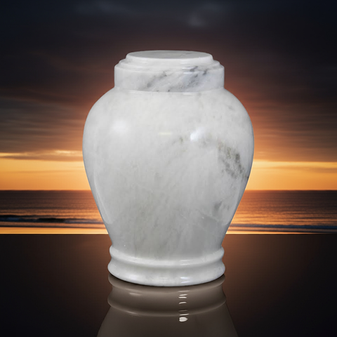 Adult Cremation Urn For Human Ashes - Natural Marble Cremation Urn With White Elegant Design - Adult Size - 220 cu. in.