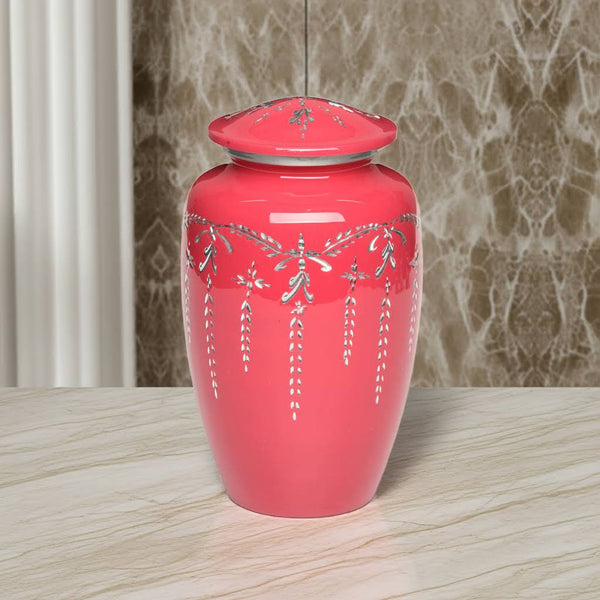 Peony Pink Coral Alloy Cremation Urn For Adult Ashes - Urn with Diamond Cut Design - Adult Size - Pink Urn for Adult Ashes - Urns for Human Ashes - Funeral Urns - 200 cu. in.