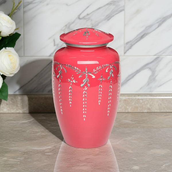 Peony Pink Coral Alloy Cremation Urn For Adult Ashes - Urn with Diamond Cut Design - Adult Size - Pink Urn for Adult Ashes - Urns for Human Ashes - Funeral Urns - 200 cu. in.
