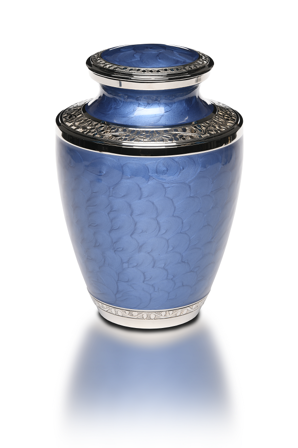 Adult Cremation Urn Brass Nickel Overlay and Blue Enamel Design UUAB0051 1