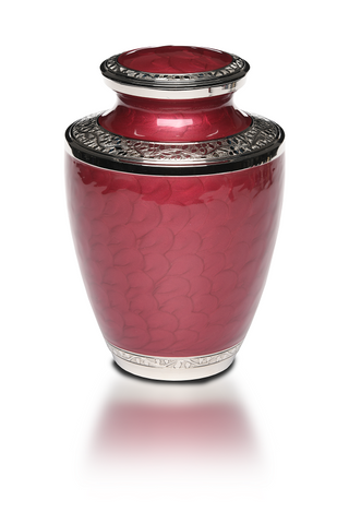 Adult Cremation Urn Brass Nickel Overlay and Red Enamel Design UUAB0054