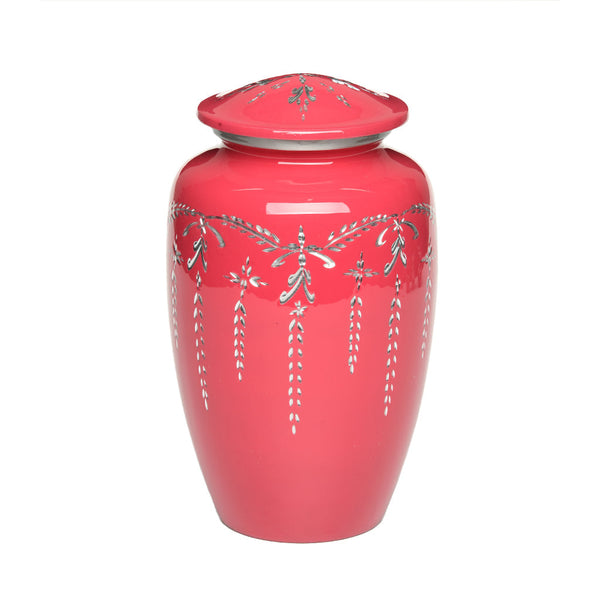 Peony Pink Coral Alloy Cremation Urn For Adult Ashes - Urn with Diamond Cut Design - Adult Size - Pink Urn for Adult Ashes - Urns for Human Ashes - Funeral Urns - 200 cu. in.