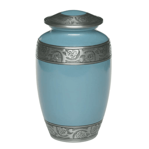 Adult Cremation Urn For Human Ashes - Teal Blue Cremation Urn with Flower Band Design - Adult Size - Teal Blue - 200 cu. in.